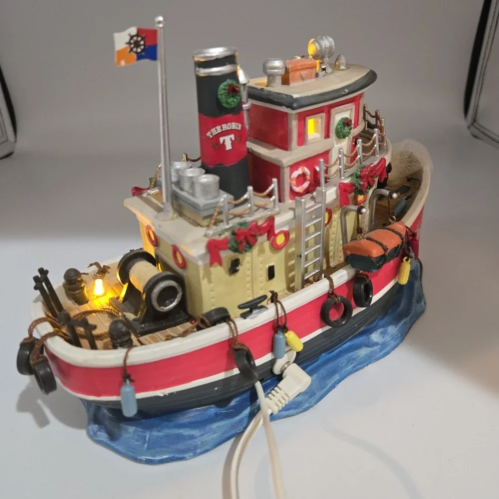 Lemax Carole Town‎ 09 Collection The Robin Tug Boat Light Up Table Accent W Cord